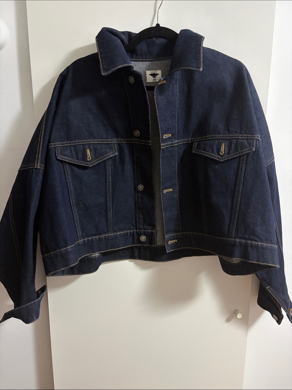 Christian Dior Women's Dark Blue Denim Trucker Jacket - Cropped Boxy Fit